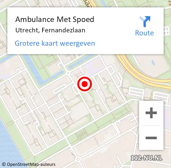 Locatie op kaart van de 112 melding: Ambulance Met Spoed Naar Utrecht, Fernandezlaan op 11 april 2017 22:48