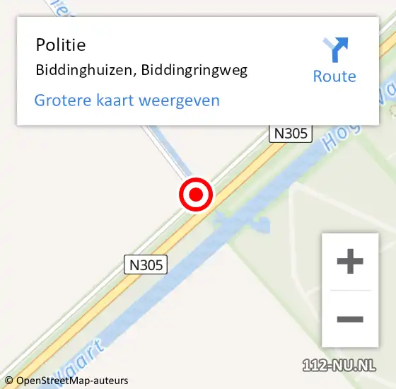 Locatie op kaart van de 112 melding: Politie Biddinghuizen, Biddingringweg op 11 april 2017 23:10