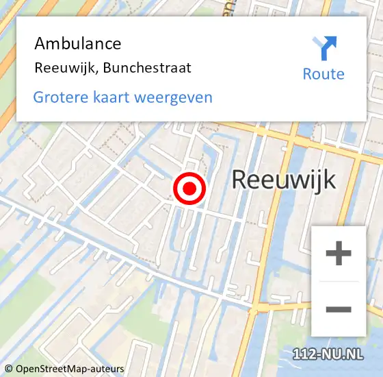 Locatie op kaart van de 112 melding: Ambulance Reeuwijk, Bunchestraat op 12 april 2017 01:13