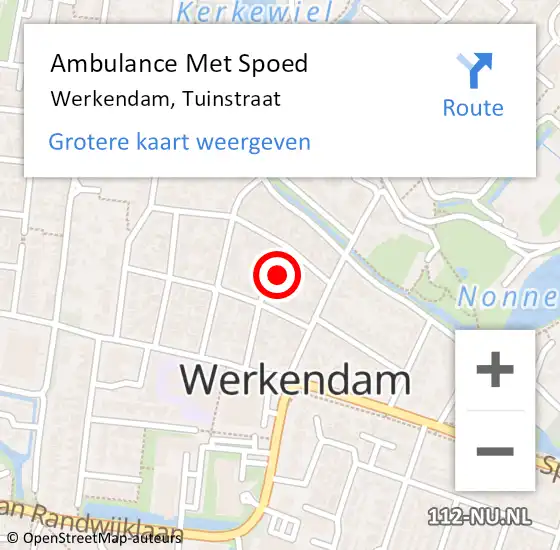 Locatie op kaart van de 112 melding: Ambulance Met Spoed Naar Werkendam, Tuinstraat op 12 april 2017 04:15