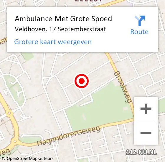 Locatie op kaart van de 112 melding: Ambulance Met Grote Spoed Naar Veldhoven, 17 Septemberstraat op 12 april 2017 06:06