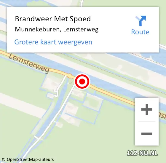 Locatie op kaart van de 112 melding: Brandweer Met Spoed Naar Munnekeburen, Lemsterweg op 12 april 2017 08:34