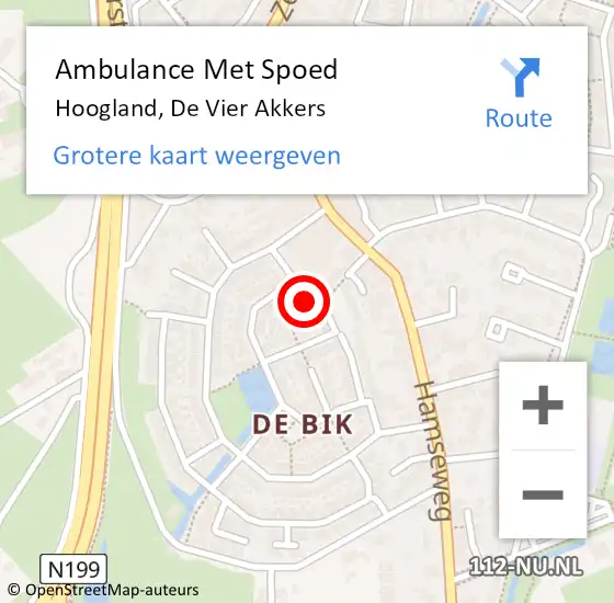 Locatie op kaart van de 112 melding: Ambulance Met Spoed Naar Hoogland, De Vier Akkers op 16 januari 2014 22:31