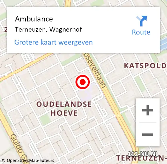 Locatie op kaart van de 112 melding: Ambulance Terneuzen, Wagnerhof op 12 april 2017 12:36