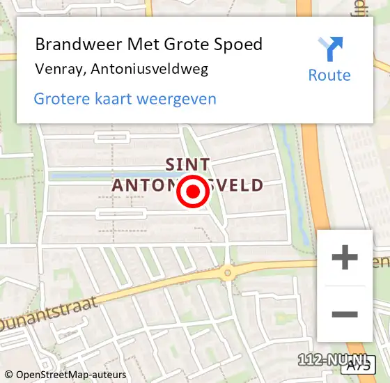 Locatie op kaart van de 112 melding: Brandweer Met Grote Spoed Naar Venray, Antoniusveldweg op 12 april 2017 12:54