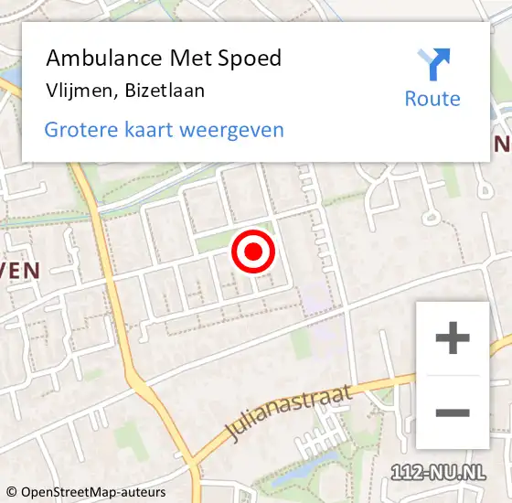 Locatie op kaart van de 112 melding: Ambulance Met Spoed Naar Vlijmen, Bizetlaan op 12 april 2017 13:18