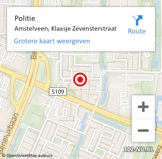 Locatie op kaart van de 112 melding: Politie Amstelveen, Klaasje Zevensterstraat op 19 september 2013 14:35