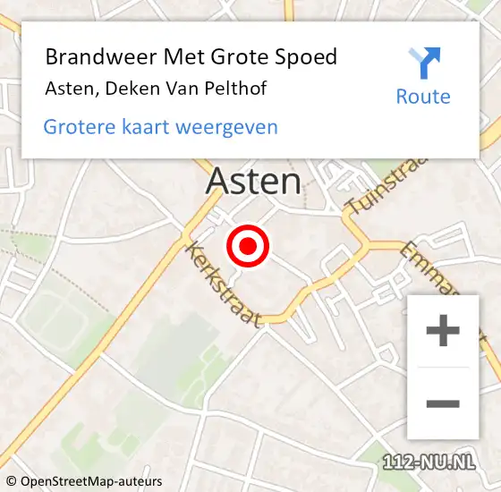 Locatie op kaart van de 112 melding: Brandweer Met Grote Spoed Naar Asten, Deken Van Pelthof op 12 april 2017 16:24