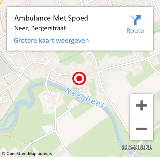 Locatie op kaart van de 112 melding: Ambulance Met Spoed Naar Neer, Bergerstraat op 12 april 2017 19:06