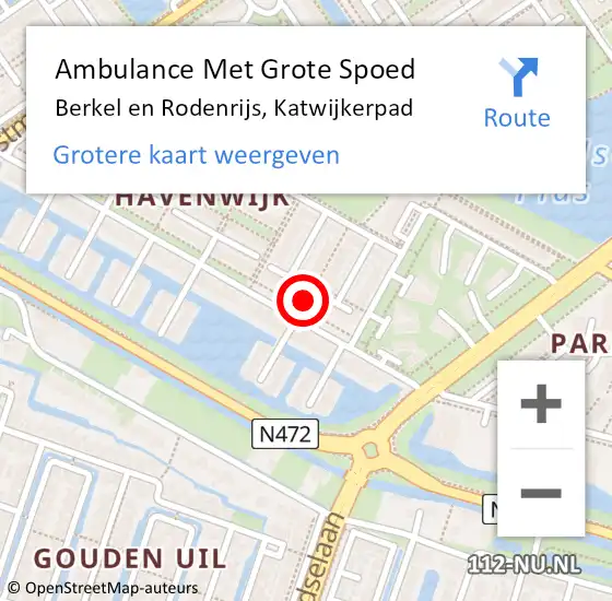 Locatie op kaart van de 112 melding: Ambulance Met Grote Spoed Naar Berkel en Rodenrijs, Katwijkerpad op 12 april 2017 19:42