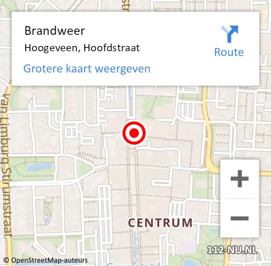 Locatie op kaart van de 112 melding: Brandweer Hoogeveen, Hoofdstraat op 12 april 2017 19:57