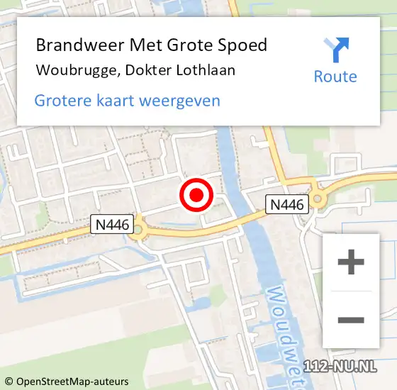 Locatie op kaart van de 112 melding: Brandweer Met Grote Spoed Naar Woubrugge, Dokter Lothlaan op 12 april 2017 21:51