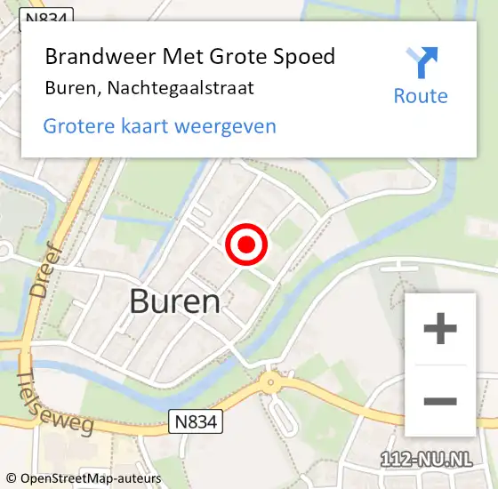 Locatie op kaart van de 112 melding: Brandweer Met Grote Spoed Naar Buren, Nachtegaalstraat op 13 april 2017 06:57