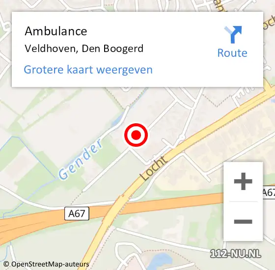 Locatie op kaart van de 112 melding: Ambulance Veldhoven, Den Boogerd op 13 april 2017 07:55