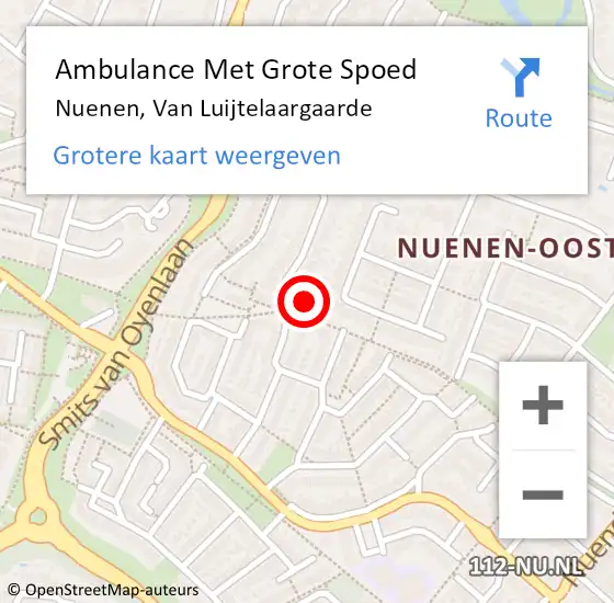 Locatie op kaart van de 112 melding: Ambulance Met Grote Spoed Naar Nuenen, Van Luijtelaargaarde op 13 april 2017 08:15