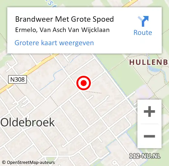 Locatie op kaart van de 112 melding: Brandweer Met Grote Spoed Naar Ermelo, Van Asch Van Wijcklaan op 13 april 2017 08:41