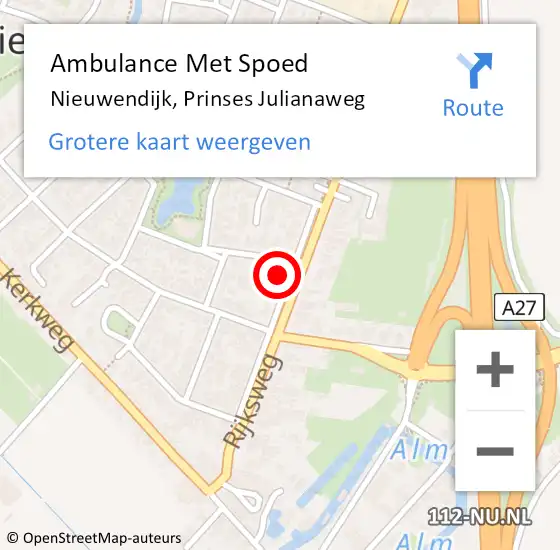 Locatie op kaart van de 112 melding: Ambulance Met Spoed Naar Nieuwendijk, Prinses Julianaweg op 13 april 2017 09:31