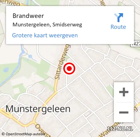 Locatie op kaart van de 112 melding: Brandweer Munstergeleen, Smidserweg op 17 januari 2014 03:12