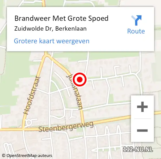 Locatie op kaart van de 112 melding: Brandweer Met Grote Spoed Naar Zuidwolde Dr, Berkenlaan op 13 april 2017 16:24