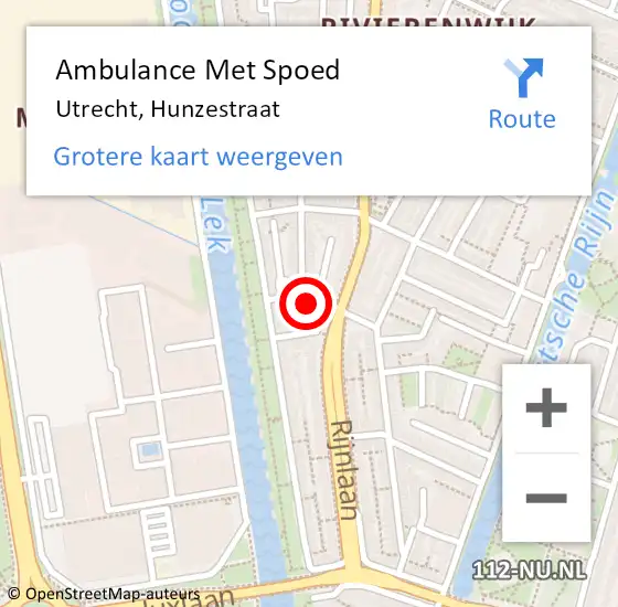 Locatie op kaart van de 112 melding: Ambulance Met Spoed Naar Utrecht, Hunzestraat op 13 april 2017 17:10