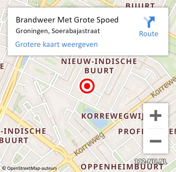 Locatie op kaart van de 112 melding: Brandweer Met Grote Spoed Naar Groningen, Soerabajastraat op 13 april 2017 17:13