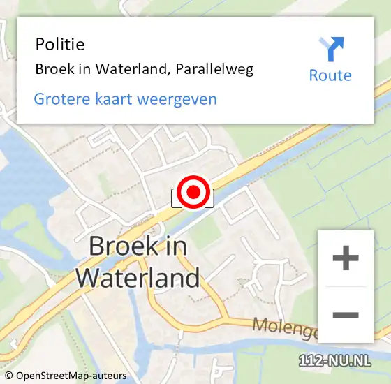 Locatie op kaart van de 112 melding: Politie Broek in Waterland, Parallelweg op 13 april 2017 17:32