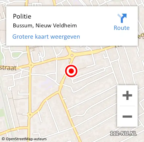 Locatie op kaart van de 112 melding: Politie Bussum, Nieuw Veldheim op 13 april 2017 17:48