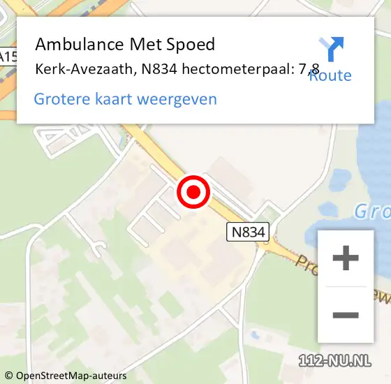 Locatie op kaart van de 112 melding: Ambulance Met Spoed Naar Kerk-Avezaath, N834 hectometerpaal: 7,8 op 13 april 2017 18:45
