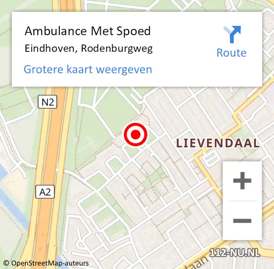 Locatie op kaart van de 112 melding: Ambulance Met Spoed Naar Eindhoven, Rodenburgweg op 13 april 2017 18:58