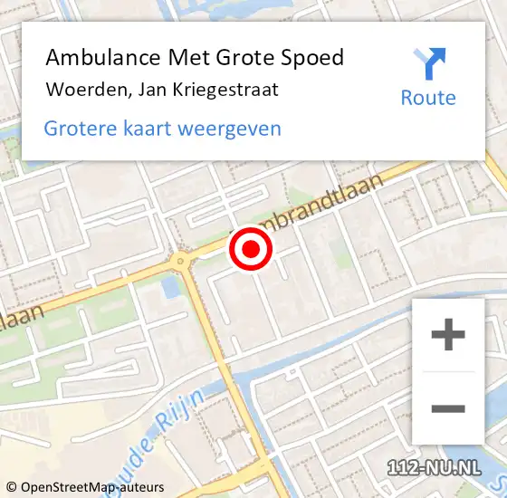 Locatie op kaart van de 112 melding: Ambulance Met Grote Spoed Naar Woerden, Jan Kriegestraat op 13 april 2017 20:25