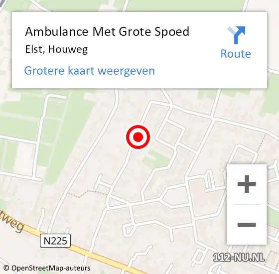 Locatie op kaart van de 112 melding: Ambulance Met Grote Spoed Naar Elst, Houweg op 13 april 2017 20:40