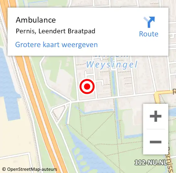 Locatie op kaart van de 112 melding: Ambulance Pernis, Leendert Braatpad op 13 april 2017 21:30