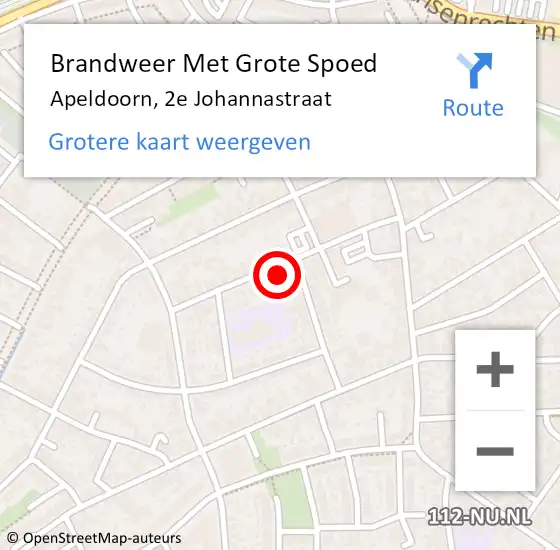 Locatie op kaart van de 112 melding: Brandweer Met Grote Spoed Naar Apeldoorn, 2e Johannastraat op 14 april 2017 07:12