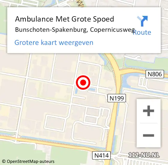 Locatie op kaart van de 112 melding: Ambulance Met Grote Spoed Naar Bunschoten-Spakenburg, Copernicusweg op 14 april 2017 09:28