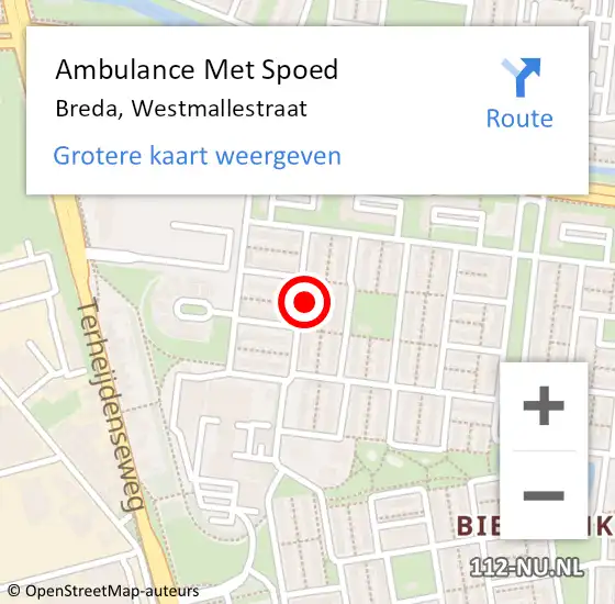 Locatie op kaart van de 112 melding: Ambulance Met Spoed Naar Breda, Westmallestraat op 14 april 2017 11:32