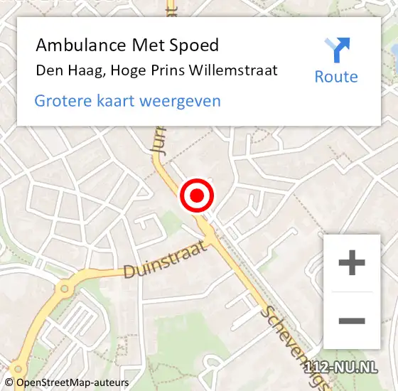 Locatie op kaart van de 112 melding: Ambulance Met Spoed Naar Den Haag, Hoge Prins Willemstraat op 14 april 2017 11:34