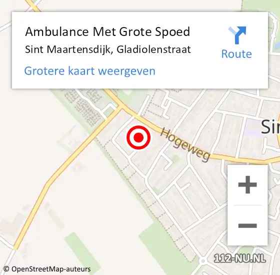 Locatie op kaart van de 112 melding: Ambulance Met Grote Spoed Naar Sint Maartensdijk, Gladiolenstraat op 14 april 2017 13:46