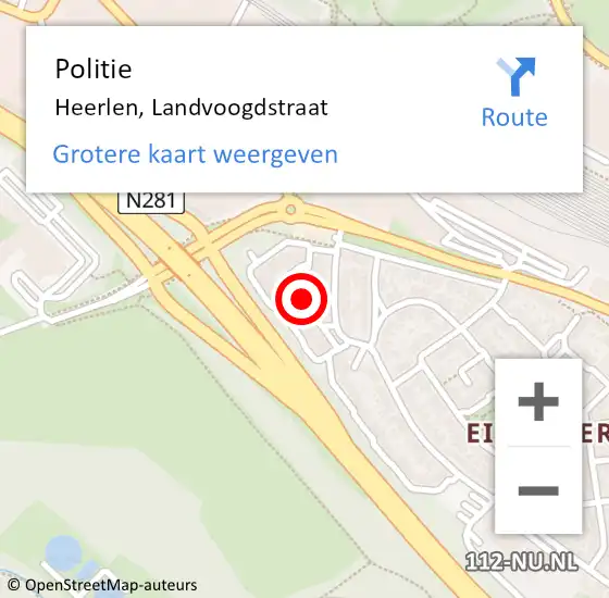 Locatie op kaart van de 112 melding: Politie Heerlen, Landvoogdstraat op 14 april 2017 16:26