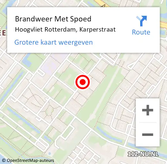 Locatie op kaart van de 112 melding: Brandweer Met Spoed Naar Hoogvliet Rotterdam, Karperstraat op 14 april 2017 17:30