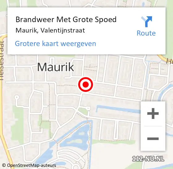 Locatie op kaart van de 112 melding: Brandweer Met Grote Spoed Naar Maurik, Valentijnstraat op 14 april 2017 17:44