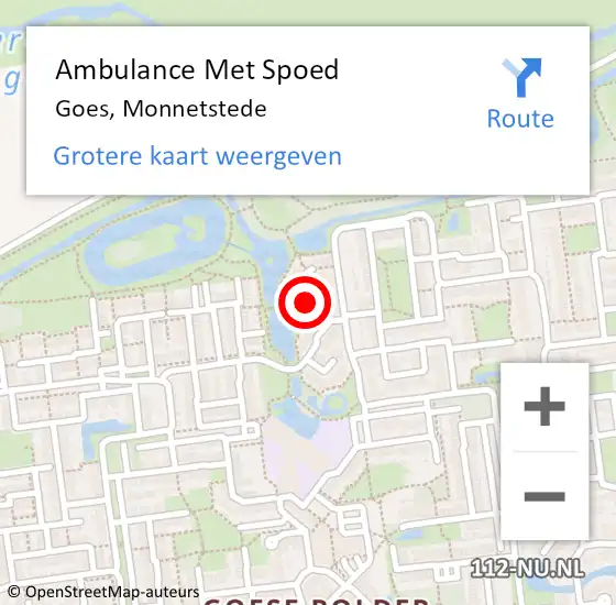 Locatie op kaart van de 112 melding: Ambulance Met Spoed Naar Goes, Monnetstede op 14 april 2017 19:02