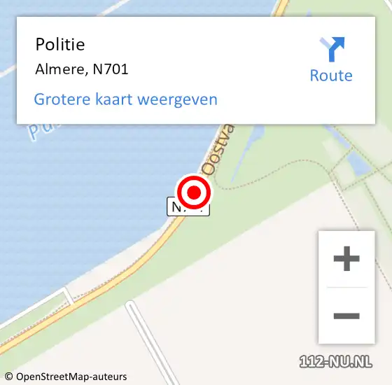 Locatie op kaart van de 112 melding: Politie Almere, N701 op 14 april 2017 19:35