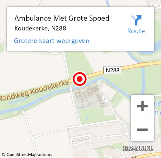 Locatie op kaart van de 112 melding: Ambulance Met Grote Spoed Naar Koudekerke, N288 op 19 september 2013 15:04