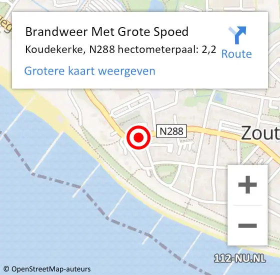 Locatie op kaart van de 112 melding: Brandweer Met Grote Spoed Naar Koudekerke, N288 hectometerpaal: 2,2 op 19 september 2013 15:05