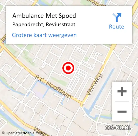 Locatie op kaart van de 112 melding: Ambulance Met Spoed Naar Papendrecht, Reviusstraat op 14 april 2017 21:24