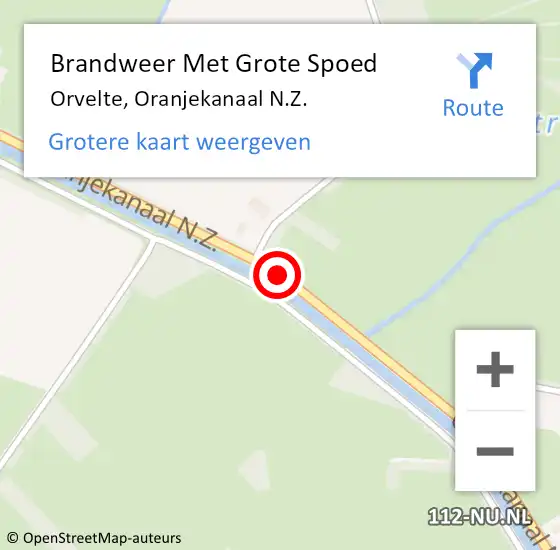 Locatie op kaart van de 112 melding: Brandweer Met Grote Spoed Naar Orvelte, Oranjekanaal N.Z. op 14 april 2017 21:50