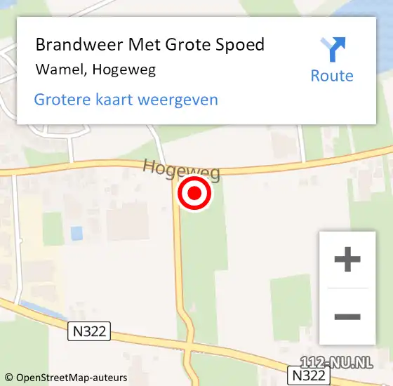 Locatie op kaart van de 112 melding: Brandweer Met Grote Spoed Naar Wamel, Hogeweg op 14 april 2017 22:23