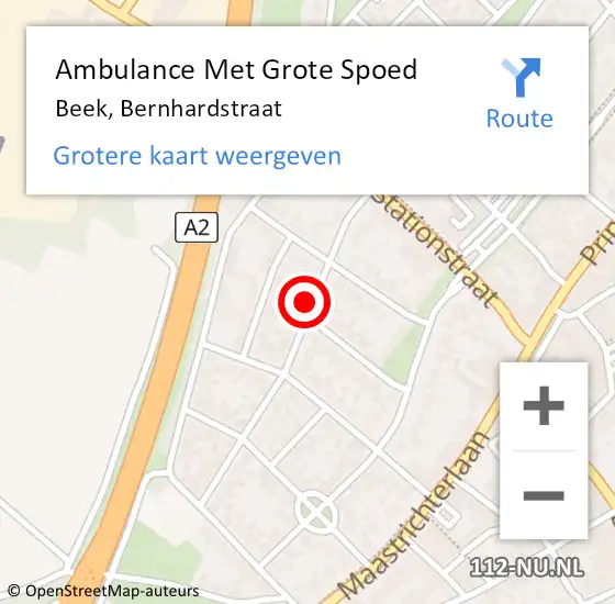 Locatie op kaart van de 112 melding: Ambulance Met Grote Spoed Naar Beek, Bernhardstraat op 17 januari 2014 09:28