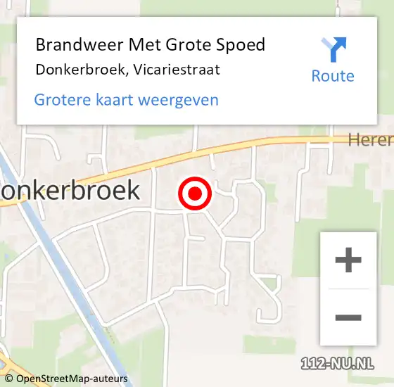 Locatie op kaart van de 112 melding: Brandweer Met Grote Spoed Naar Donkerbroek, Vicariestraat op 15 april 2017 03:24
