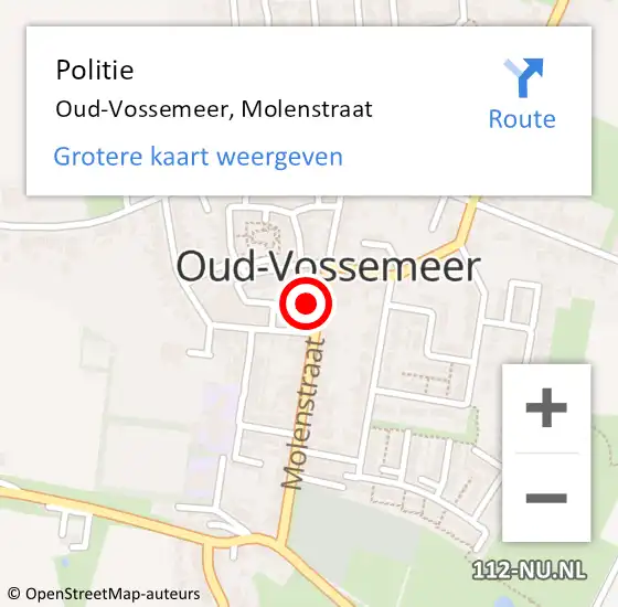 Locatie op kaart van de 112 melding: Politie Oud-Vossemeer, Molenstraat op 15 april 2017 05:40